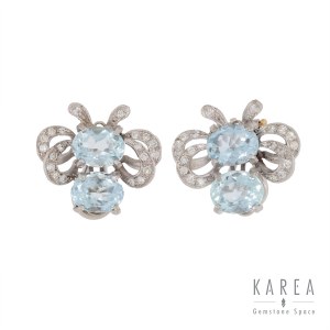 Bee-shaped earrings with aquamarines, 20th century.