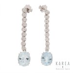 Long earrings-studs with aquamarines and diamonds, 20th century.
