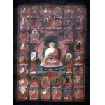 Thangka - Buddha Šákjamuni a dalších 34 Buddhových zobrazení