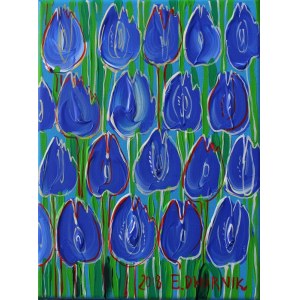 Edward Dwurnik, Kobaltowe tulipany, 2018