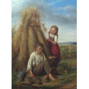 Jan Walraven (1827 Amsterdam-after 1874 Brussels), Country children at the stogie