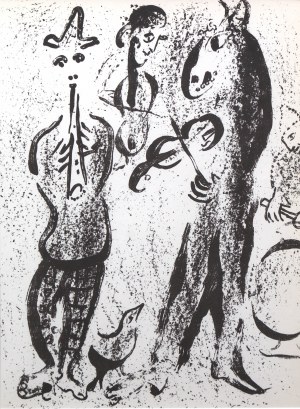Marc Chagall (1887 Łoźno k. Witebska-1985 Saint-Paul de Vence), Grajcy, z teki „Chagall Litograph II”, wyd. Andre Sauret, 1963 r.