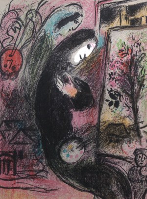 Marc Chagall (1887 Łoźno k. Witebska-1985 Saint-Paul de Vence), Natchnienie, z teki „Chagall Litograph II”, wyd. Andre Sauret, 1963 r.