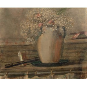 Zygmunt Menkes (1896 Ľvov - 1986 Riverdale), Zátišie s kvetmi a flautou, 20.-30. roky 20. storočia.
