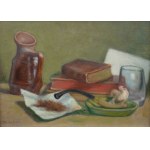 Jakub Markiel (1911 Łódź - 2008 tamże), Martwa natura z fajką, 1984 r.