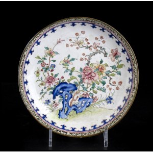 A POLYCHROME ENAMELLED COPPER DISH China, Qing dynasty, 18th century