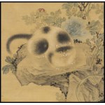 AN INK AND COLOURS ON SILK PAINTING WITH TWO CATS AMIDST FLOWERS, ROCKS AND BIRDS China, Qing dynasty, Tongzhi period