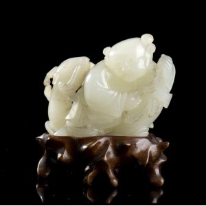 A JADE CARVING OF A CHILD WITH A STAG China, Qing dynasty, Qianlong period