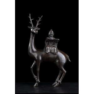 A BRONZE GROUP WITH A SAGE ON A DEER China, 19th century