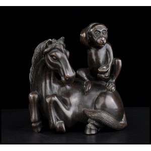 A BRONZE GROUP WITH HORSE AND MONKEY China, 19th century