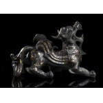 A GOLD AND SILVER INLAID BRONZE MYTHOLOGICAL ANIMAL China, 20th century