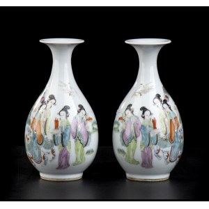 TWO POLYCHROME ENAMELLED PORCELAIN BOTTLES China, 20th century