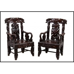 A PAIR OF CARVED HARDWOOD ARMCHAIRS China, 20th century