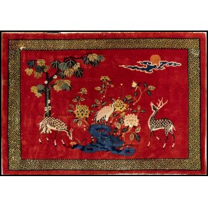 AN UNUSUAL AND FINE RED GROUND CARPET China, 20th century