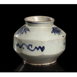 A 'BLUE AND WHITE' GLAZED PORCELAIN FACETED JAR Korea, Joseon dynasty, 19th century