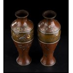 A PAIR OF MIXED METAL INLAID BRONZE BALUSTER VASES Japan, Meiji period