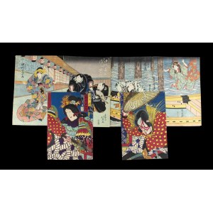 THREE DIPTYCHS OF POLICHROME WOODBLOCK PRINTS Japan, 19th century