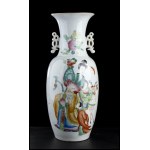 A PAIR OF POLYCHROME ENAMELLED PORCELAIN BALUSTER LARGE VASES WITH FIGURES China, 20th century