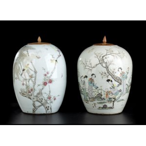 A PAIR OF POLYCHROME ENAMELLED PORCELAIN VASES China, 20th century