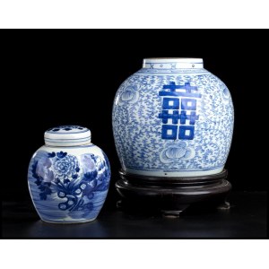 TWO 'BLUE AND WHITE PORCELAIN GINGER JARS, ONE WITH COVER China, 20th century