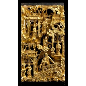 A CARVED AND GILT WOOD PANEL China, 20th century