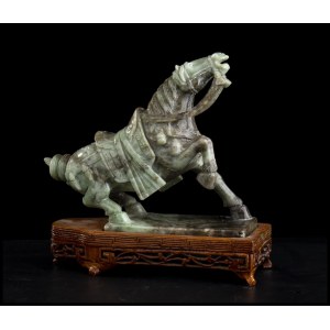 A GREEN STONE HORSE China, 20th century
