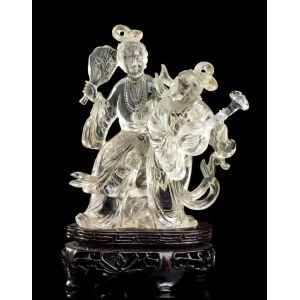 A ROCK CRYSTAL SCULPTURE WITH TWO FEMALE FIGURES China, 20th century