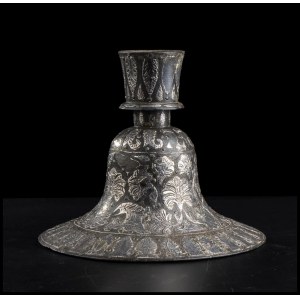 A SILVER INLAID METAL CANDLESTICK Islamic area, 19th century