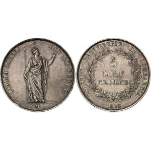 Italian States Lombardy 5 Lire 1848 M