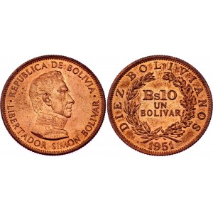 Bolivia 10 Bolivianos / 1 Bolivar 1951