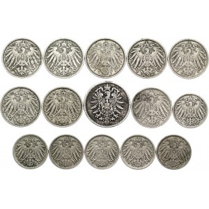 Germany - Empire Lot of 15 Coins 1875 - 1913