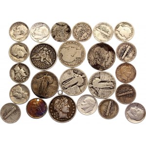 United States Lot of 24 Coins 1875 - 1962