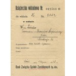 Bank Związku Spółek Zarobkowych Sp. Akc. Oddział Łódzki. Książeczka wkładowa [Łódź 1938]