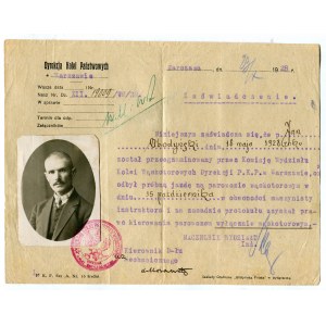 Komisja Wydziału Kolei Wąskotorowych Dyrekcji PKP. Zaświadczenie o uzyskaniu prawa do kierowania parowozem wąskotorowym [Warszawa 1928]