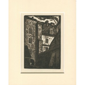 [woodcut] CIEŚLEWSKI Tadeusz (son) - The courtyard of the Baryczek tenement house in the Old Town [1937].