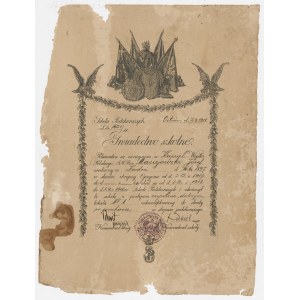 [Maciejowski] Szkoła Podchorążych Piechoty w Ostrowi Mazowieckiej. Świadectwo szkolne Józefa Maciejowskiego (1897-1945) [1918] [podpisy Mariana Kukiela]