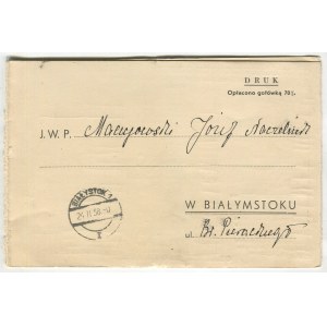 [Maciejowski] Zaproszenie dla Józefa Maciejowskiego (1897-1945) na tradycyjną zabawę karnawałową Śledź-Bridż w Garnizonowym Kasynie Podoficerskim [Białystok 1938]