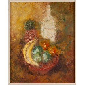 Louis DUPONT (ur. XX w.), Martwa natura z butelką i owocami, 1992