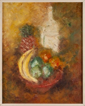 Louis DUPONT (ur. XX w.), Martwa natura z butelką i owocami, 1992