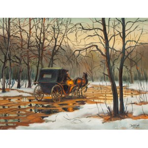 JAÑCZAK (b. 20th century), A carriage in the woods, 1977