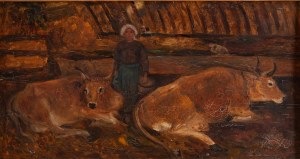 Tadeusz MAKOWSKI (1882 - 1932), Krowy z dojarką