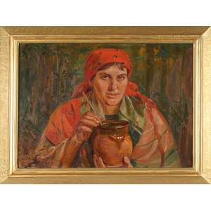 Wincenty WODZINOWSKI (1866-1940), A Krakowian woman with a jug.