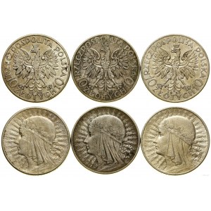 Poland, set: 3 x 10 gold, 2 x 1932, 1 x 1933, Warsaw and England