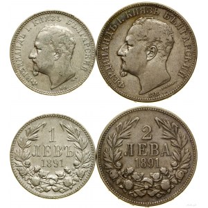 Bułgaria, zestaw: 1 lewa i 2 lewy, 1891 KБ, Kremnica