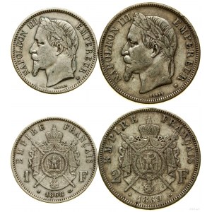 Francja, zestaw: 1 frank 1868 i 2 franki 1869, 1868-1869 BB, Strasbourg