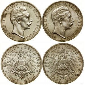 Niemcy, zestaw: 2 x 3 marki, 1908 A, 1909 A, Berlin