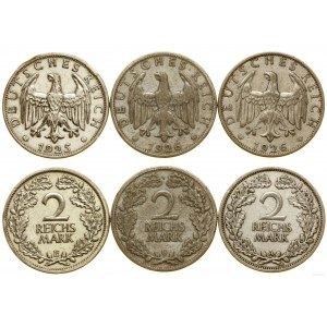 Niemcy, zestaw: 3 x 2 marki, 1925 E, 1926 A, 1926 G, Muldenhütten, Berlin, Karlsruhe