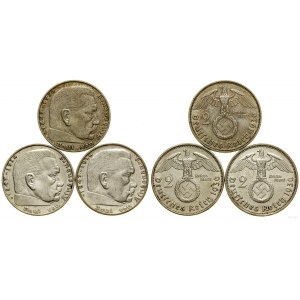 Niemcy, zestaw: 3 x 2 marki, 1936 D, E, G, Monachium, Muldenhütten, Karlsruhe