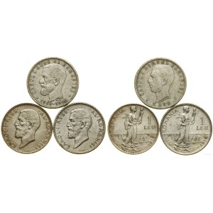 Rumunia, zestaw: 3 x 1 lei, 1906, 1912, 1914