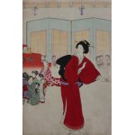 Toyohara Chikanobu, Puppet Festival from the series Chiyoda no o-oku - triptych